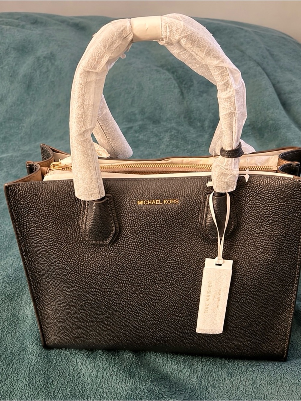 Michael Kors Black Pebbled Leather Satchel with Gold Hardware